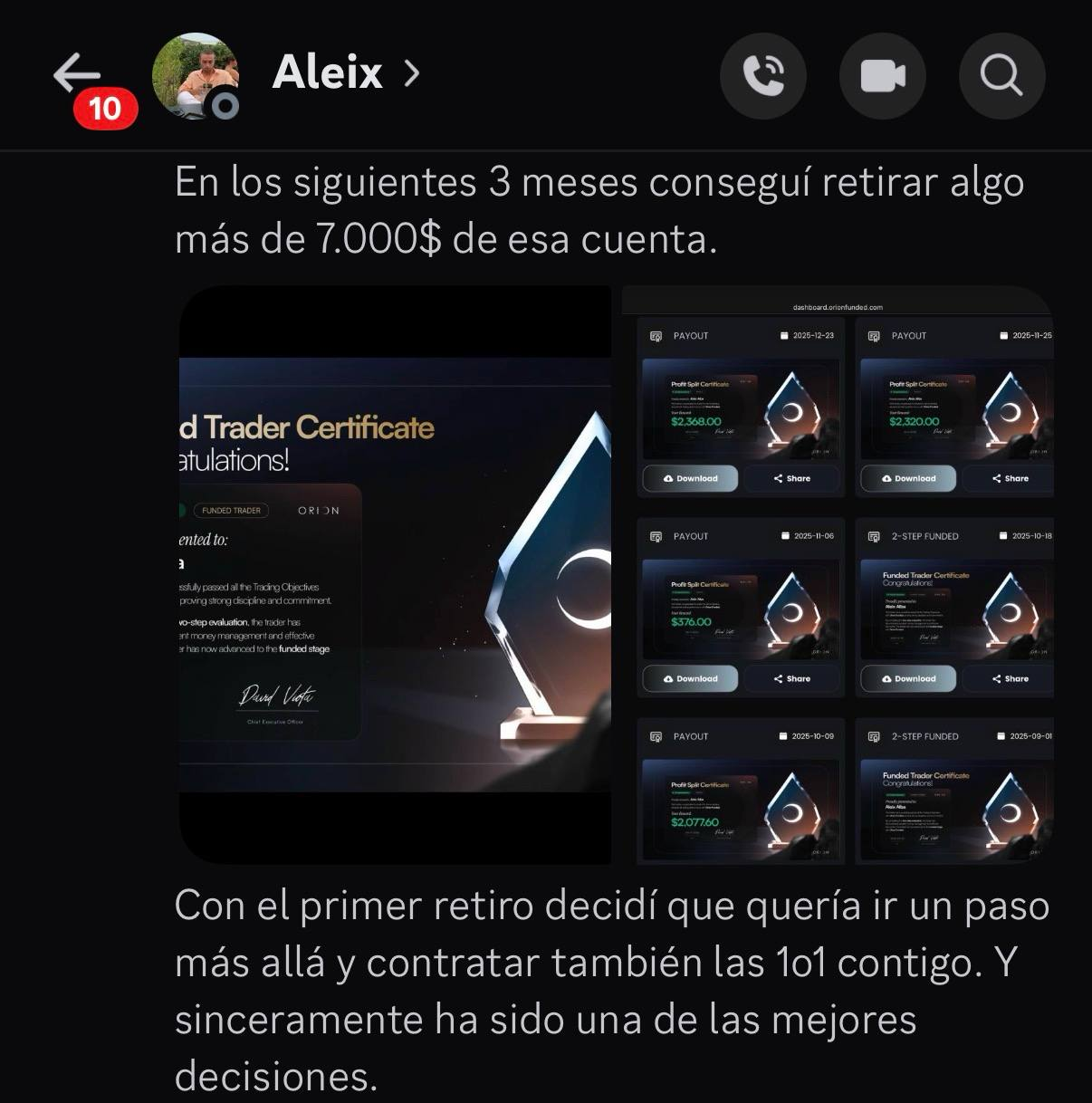 Certificado de trader fondeado y payouts consecutivos