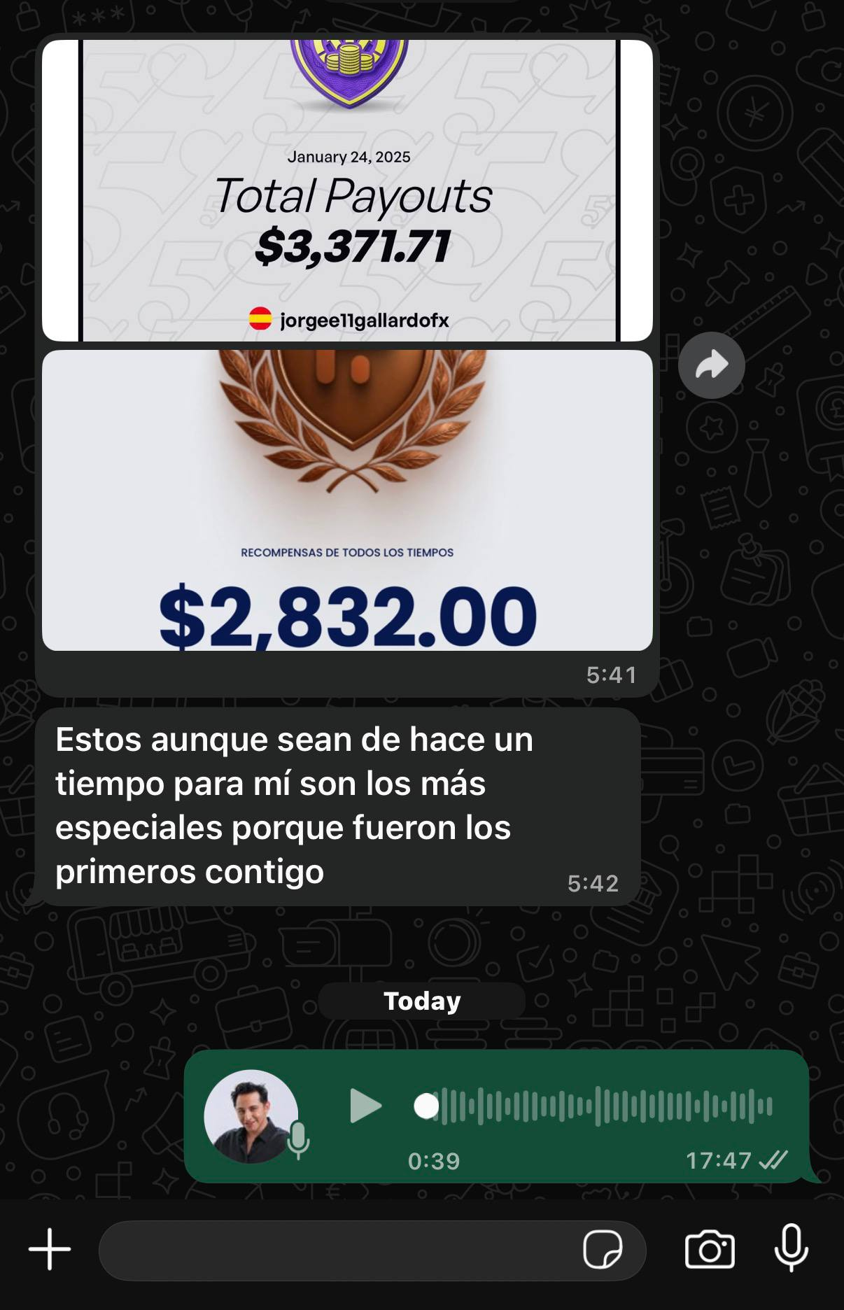 Capturas de payouts compartidas en la comunidad